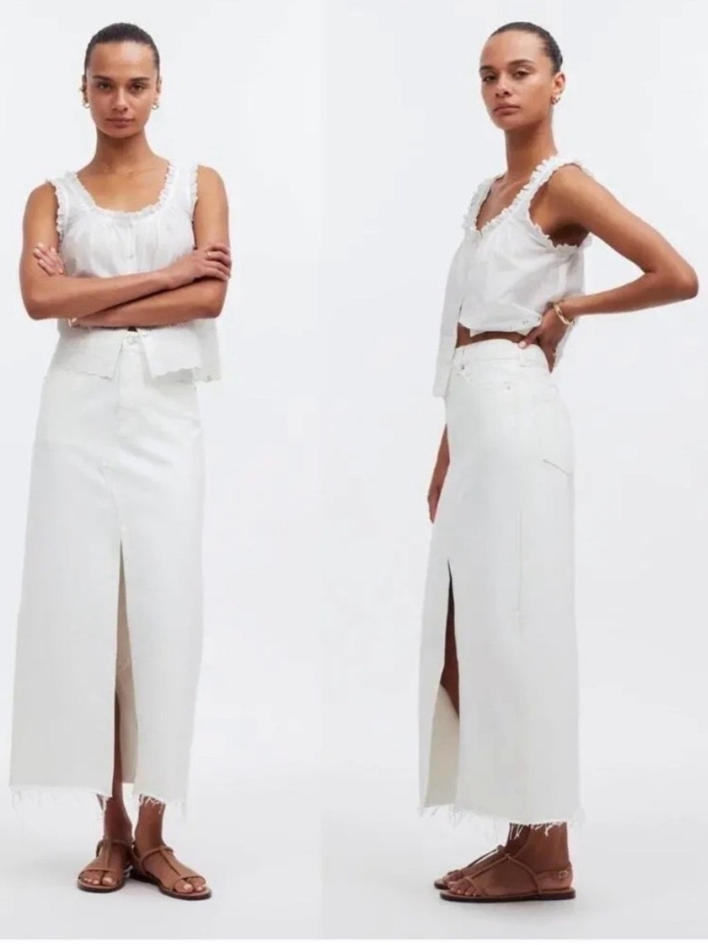 Madewell The Rilee Denim White Midi Skirt Size 27 EUC